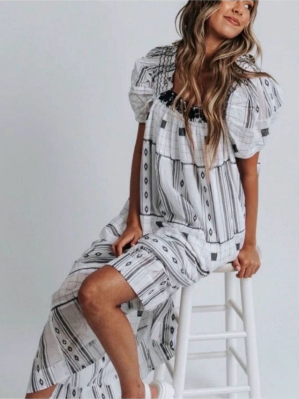 Free People White and Black Striped Maxi Dress